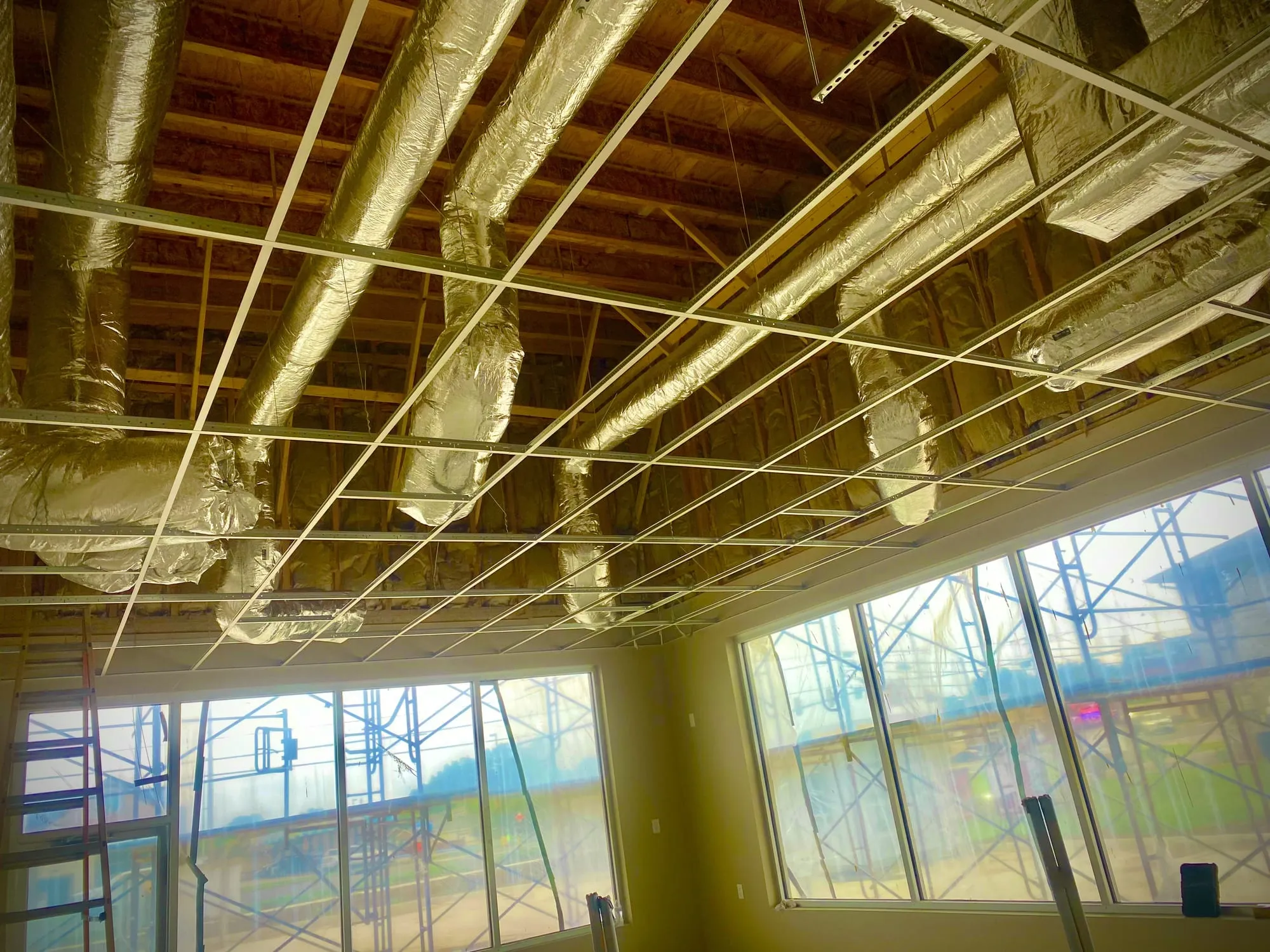 Commercial drywall and framing on a Premier Drywall jobsite